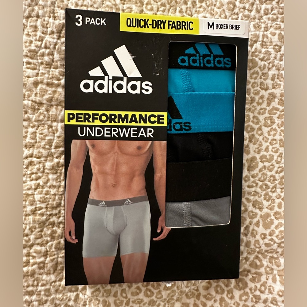 Adidas Mens Black 3-Pack Quick Dry Performance Trunks Underwear Boxer Briefs M